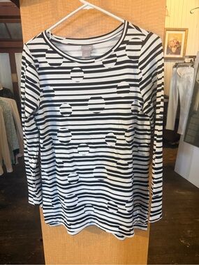 Chico's Zenergy Black and White Striped Long-Sleeve Top